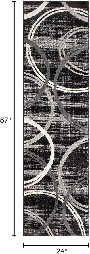 Rugshop Modern Wavy Circles Design Runner Rug 2' x 7'2" Black