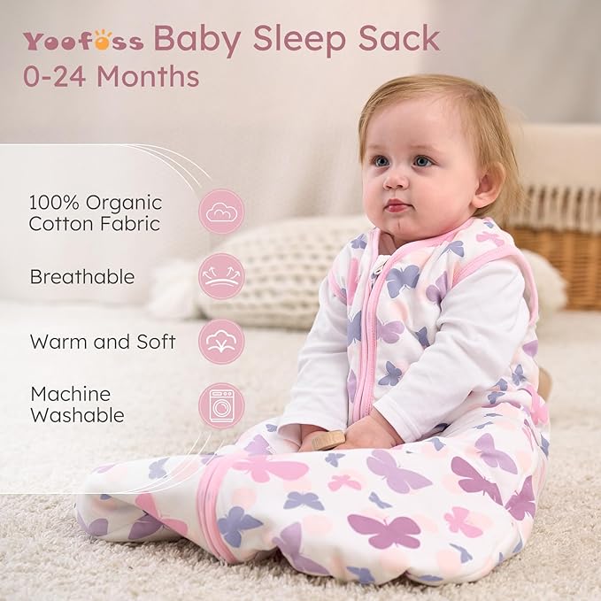 Yoofoss Baby Sleep Sack 0-6 Months, 1.5 Tog Baby Wearable Blanket with 2-Way Zipper, 100% Cotton Organic Fabric Winter Infant Sleeping Sack, Warm Soft Comfy