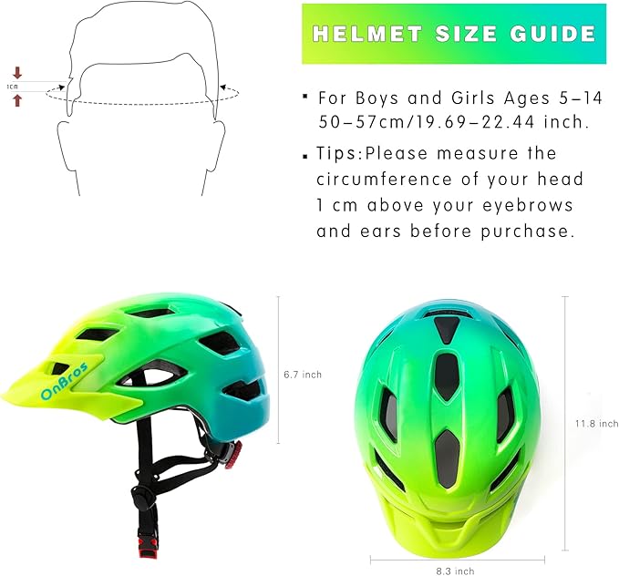 OnBros Kids Bike Helmet - Bike Helmets for 5-14 Boys or Girls with Visor, Children Bicycle Helmet for Skateboard Mountain Scooter Road Cycling, Lightweight and Adjustable 50-57CM