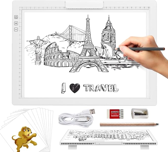 KOBAIBAN Wireless A4 LED Light Pad with Innovative Stand, Top Clip, Stepless/ 6-Level Dimmable Brightness Rechargeable tracing Light Box/Board for Cricut Weeding Vinyl, Diamond Painting, HTV (White)