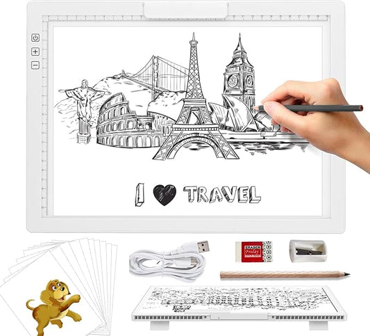 KOBAIBAN Wireless A4 LED Light Pad with Innovative Stand, Top Clip, Stepless/ 6-Level Dimmable Brightness Rechargeable tracing Light Box/Board for Cricut Weeding Vinyl, Diamond Painting, HTV (White)