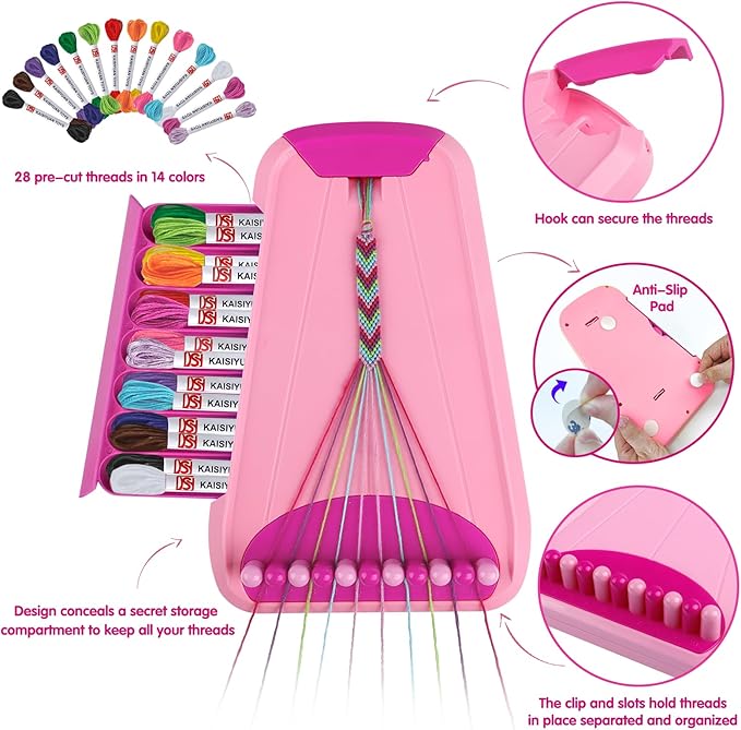 Arts and Crafts for Kids Ages 8-12,Friendship Bracelet Making Kit for Girl,Kids Jewelry Making Kit with 28 Pre-Cut Threads,Christmas Birthday Gifts for Ages 6 7 8 9 10 11 12 Year Old Pink