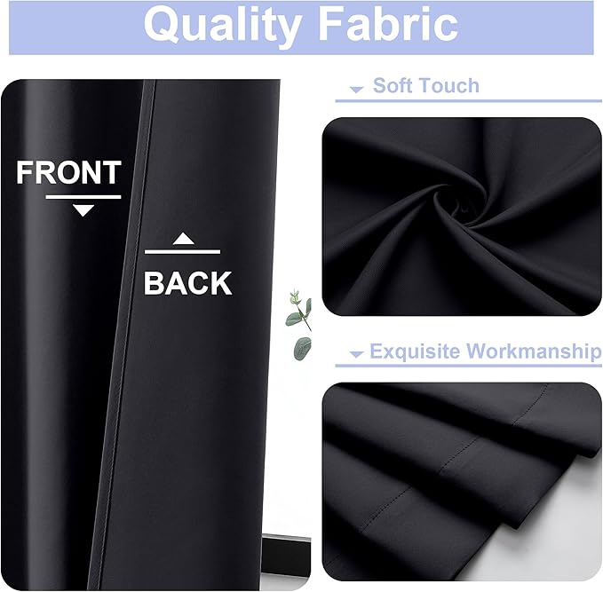 Simplebrand Ava Halloween Black Blackout Curtains for Bedroom 90 Inches Long 2 Panels Set, Solid Privacy Energy Saving Living Room Window Treatment Curtains Blackout Drapes, W50 x L90 Inch, Black