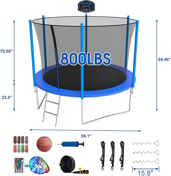 SKYUP Tranpoline 1500LBS 16 15 14 12 10 8 FT Tranpoline for 7-10 Kids and Adults, Windproof Outdoor Tranpoline with Enclosure Net, Basketball Hoop, Easy to Install & Last Long - ASTM Approved