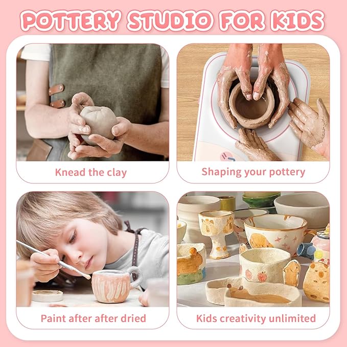 Skirfy Pottery Wheel for Kids Art Crafts Kits for Kids Ages 6-8 9-12 Clay Sculpting Tools & Painting Kit,Birthday Girls Toys 8-10,DIY Kits Clay Maker for Beginners