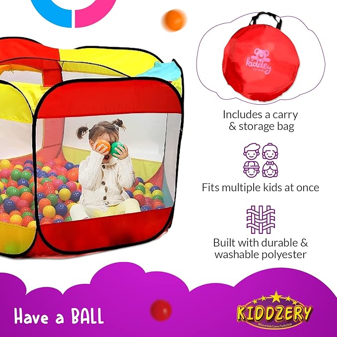 Kids Ball Pit Pop Up Large Tent for Toddlers - Indoor & Outdoor Gift Toys for Infants Girls & Boys, Baby Playpen with Zippered Storage Bag, 50 BallPit Balls Included