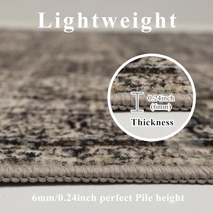 9x12 Area Rug Living Room Rugs, Stain Resistant Washable Rug, Vintage Large Non-Slip Backing, Low Pile Lightweight Print Rug for Bedroom Dinning Room Home Office (Brown)