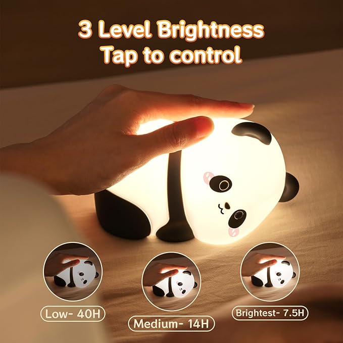 Lying Panda Night Light, Cute Baby Light 3 Level Dimmable, Nursery Nightlight for Snoothing, Sleeping Companion, Auto-Off 30Min Timer, Rechargeable Battry Cordless,