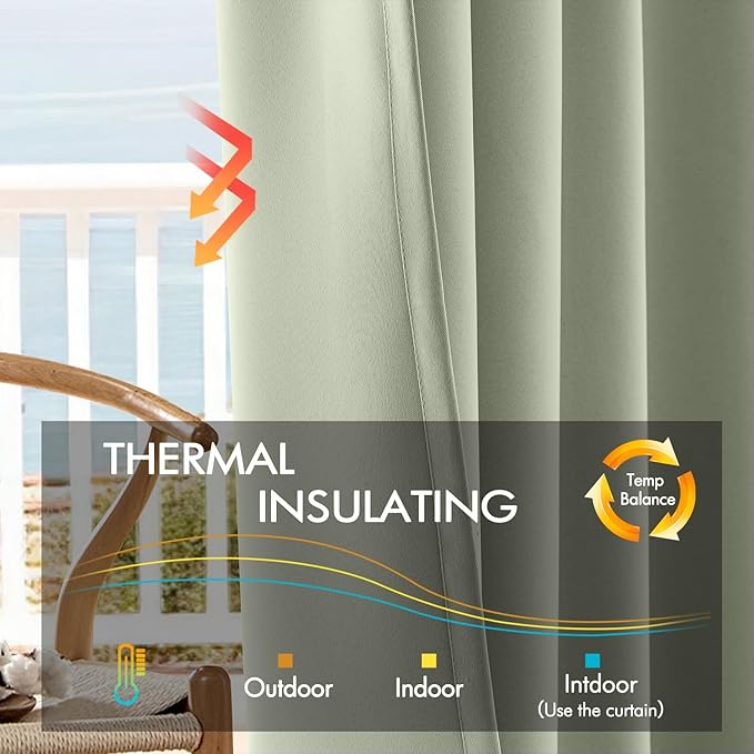 ANRODUO Extra Long Blackout Drapes 108 Inches Length 52 Inch Width Each Panel Sage Greem Room Darkening Light Blocking Window Curtains for Night Shift Worker