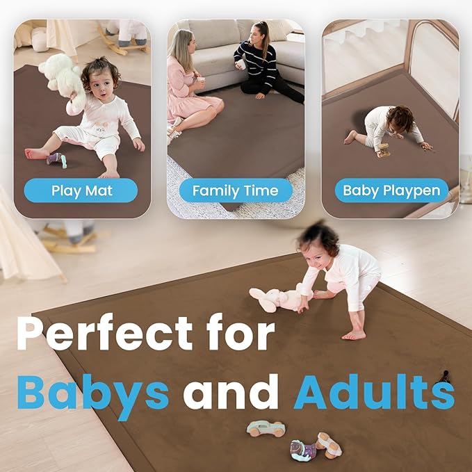 1.3" Thick Baby Play Mat for Floor, 39x59 Foam Tummy Time Mat, Padded Support Soft Plush Nursery Rug for Infant Kids Toddler Crawling Kick Activity (Chocolate Brown)