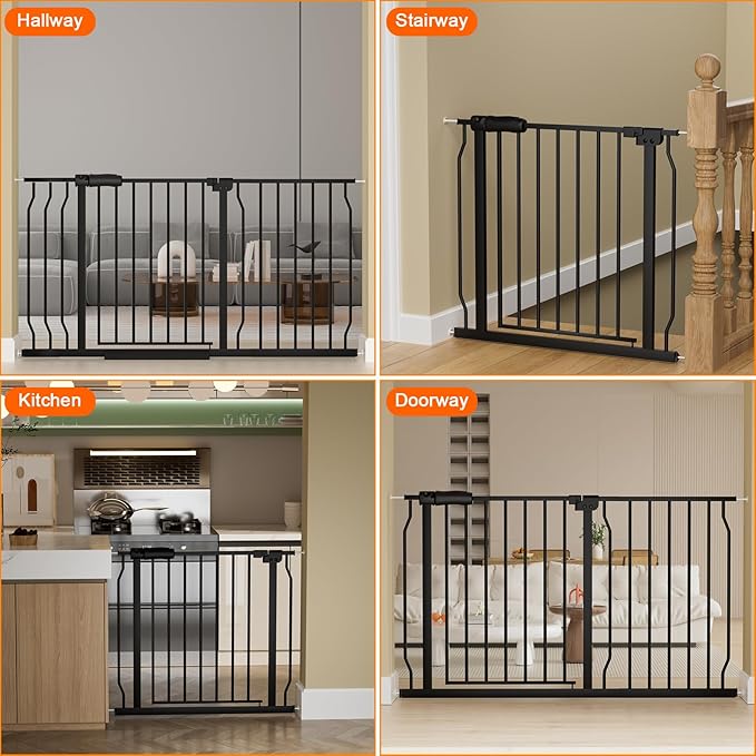 Extra Wide Baby Gate Extra Wide Extra Tall Dog Gates for Stairs Doorways Black Metal Tension Indoor Safety Gates with Pressure Mount 67-71.5 Inch