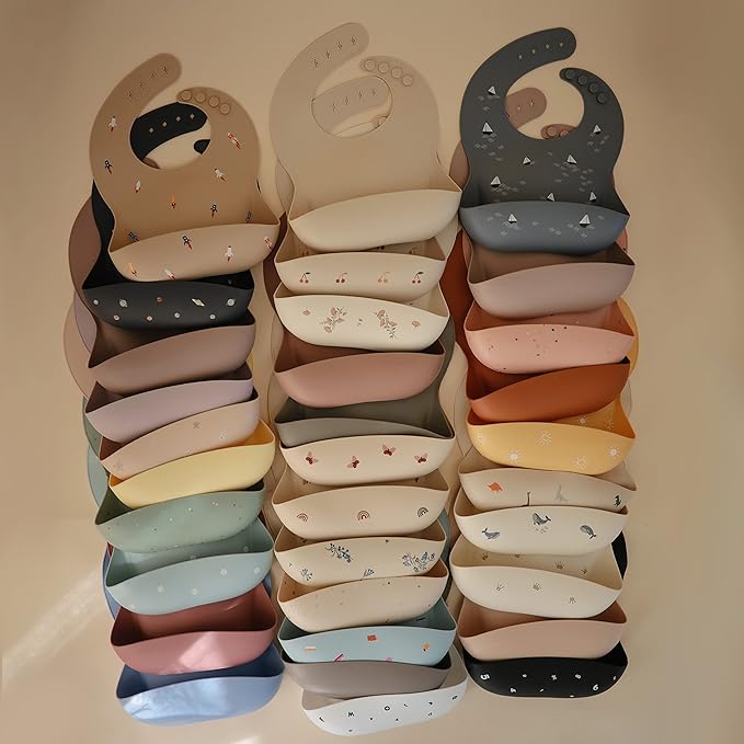 mushie Silicone Baby Bib | Adjustable Fit Waterproof Bibs (Clay)