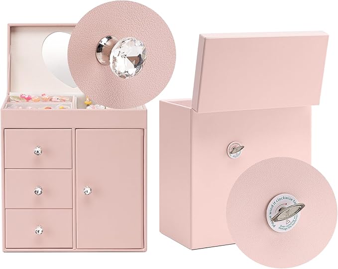 Vlando Musical Jewelry Box with Spinning Ballerina, Girls’ Jewelry Organizer for Necklaces Rings and Hair Accessories, Gift for Girls and Kids, Pink