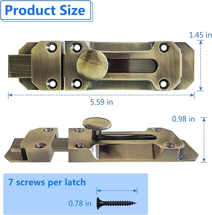 2 pcs Zinc Alloy Sliding Door Lock, Barrel Bolt Cabinet Lock Barrel Bolt Closure Cabinet Door Security Sliding Door Lock for Home Windows and Doors Cabinet Furniture