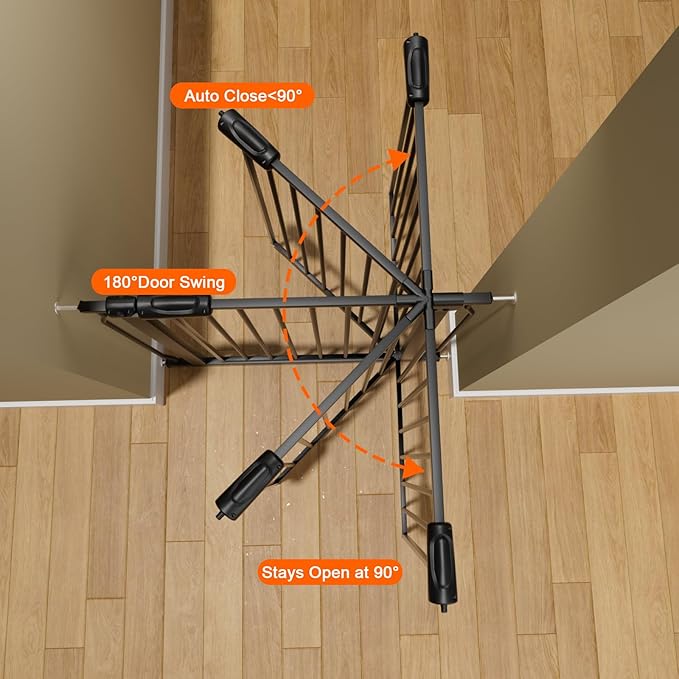Narrow Baby Gates for Stairs Doorways Auto Close Tension Black Metal Child Pet Safety Gates with Pressure Mount 24-29 Inch Wide