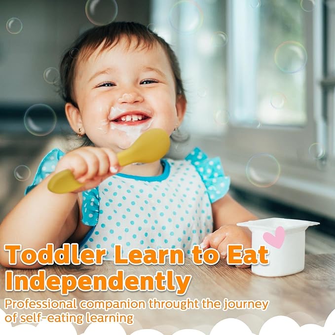 10 Pieces Baby Led Weaning Spoons and Forks Set Infant Silicone Spoon First Self Feed Baby training Utensils for Toddler First Stage Feeding Supplies for Kids Over 6 Months, 5 Pairs(Fresh Colors)