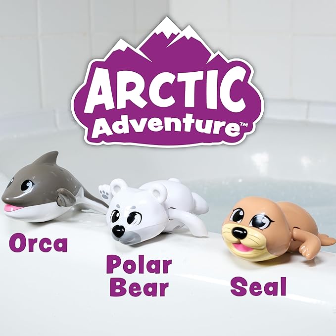Tub Works® Wind Up Swimming Baby & Toddler Bath Toys, Arctic 3 Pack | Wind Arms & Watch Them Swim | Interactive Baby Bath Toys | Ideal for Bathtub, Toddler Pool, Summer or Water Table Play