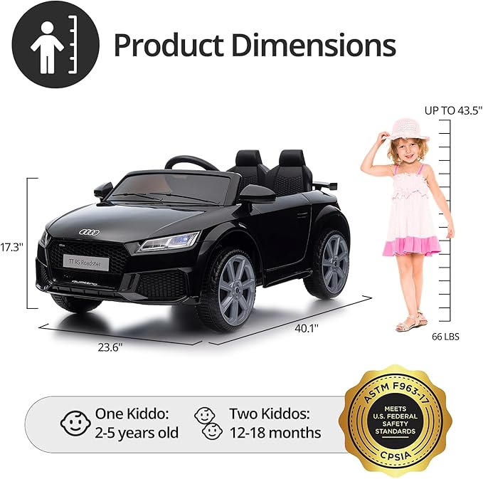 Licensed Audi Electric Kids Car, 12V Kids Ride-on Toy Car for Toddlers w/Remote - Black