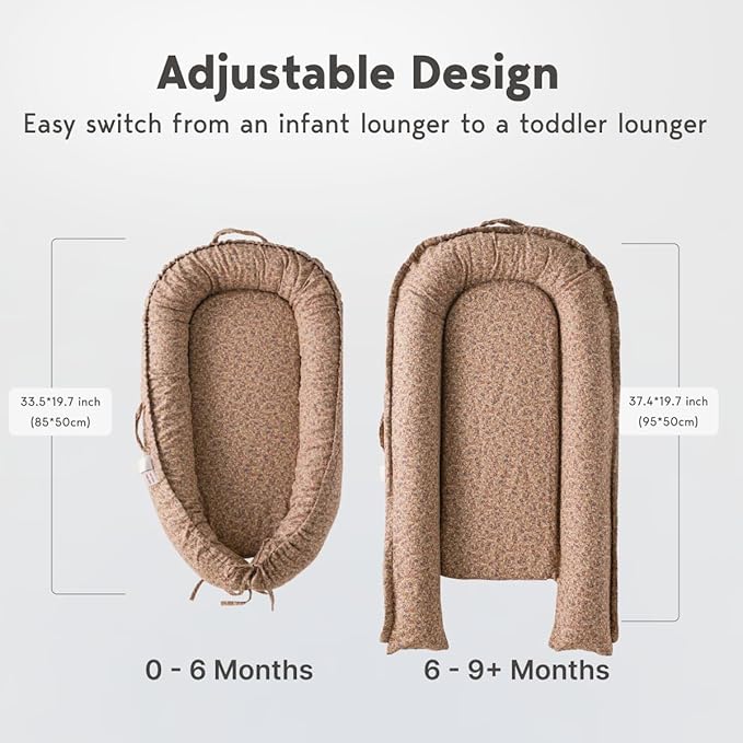 Infant Lounger, Baby Nest Cover for Baby Girls & Boys, Newborn Essentials for Baby 0-18+ Months, 100% Cotton Breathable (Brown Blossom_, Cotton_Muslin)