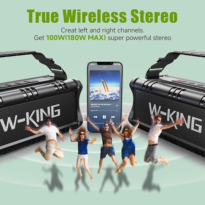 W-KING Bluetooth Speaker, 90W Max Loud Portable Speakers Bluetooth Wireless, IPX6 Waterproof Outdoor Speaker with 50W Deep Bass/2 Powerful Subwoofer/40H/Power Bank/EQ/TF/AUX/NFC for Pool/Party/Travel