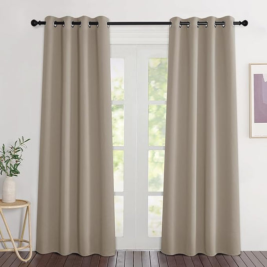 NICETOWN Room Darkening Taupe Curtains for Doorway 80" L, Grommet Light Blocking Window Treatments Blackout Privacy Drapes for Living Room/Kids Room, 2 Panels, W46 x L80