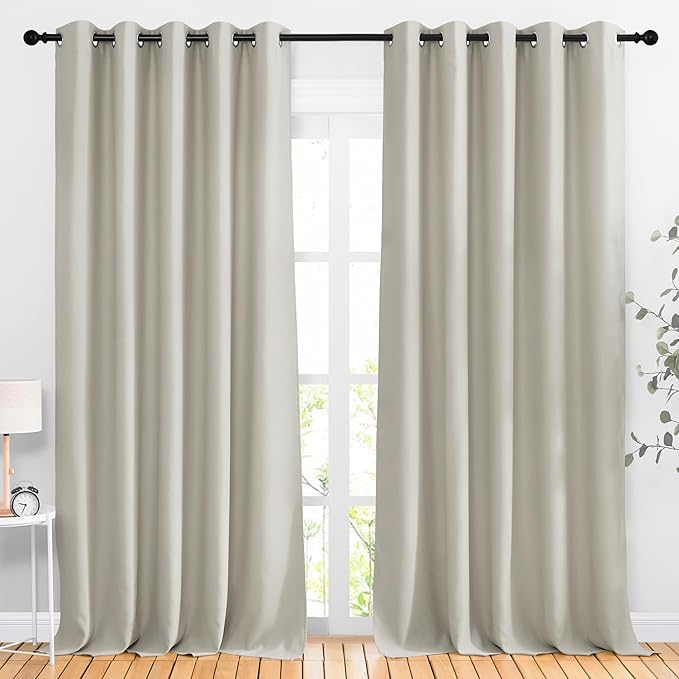 NICETOWN Room Darkening Room Divider Curtains 118 inches Long, Grommet Thermal Window Treatments Sound Reducing Drapes for Sliding Glass Door, Natural, W66 x L118, 2 Pieces