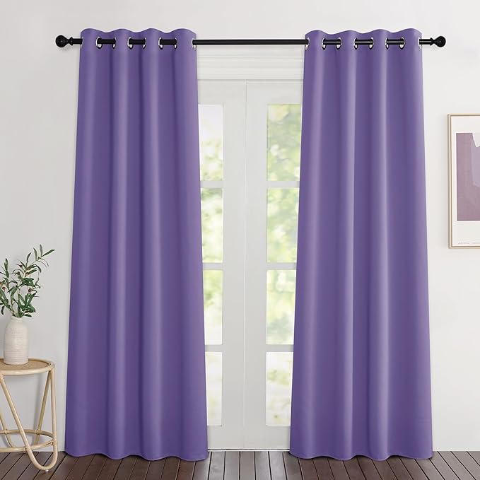 NICETOWN Lilac Purple Blackout Doorway Curtains 80 inch Length 2 Panels, Grommet Light Reducing Thermal Insulated Privacy Door Curtains Window Treatments for Bedroom, W46 x L80