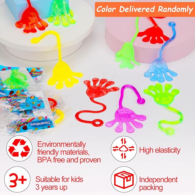 24 PCS Sticky Hands for Kids Party Favors Treat Gift Egg Filler Goodie Bag Stuffer Treasure Box Toy Classroom Carnival Prizes Student Mini Bulk Pinata Slap Hand Sensory Fidget Stretchy Toy Halloween