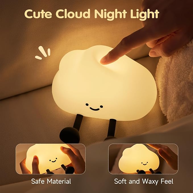 Cloud Night Light for Kids, Adorable Touch Night Lamp Silicone Dimmable LED Nightlight for Nursery Rechargeable Bedside Night Lights for Bedrooms Breastfeeding