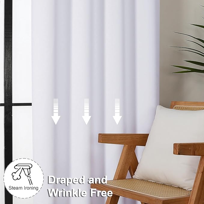 Simplebrand Ava Pure White Curtains for Patio 108 Inches Long 2 Panels Set, Room Darkening Window Treatment, Light Filtering Curtain Drapes, Soft Casual Rod Pocket Privacy Curtains, W50 x L108 Inch