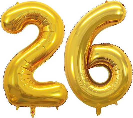 GOER Number 26 Balloons for 26th Birthday Party Decorations,42 Inch Jumbo Foil Helium 62 Balloons for 62nd Birthday Party Decoration (Gold)