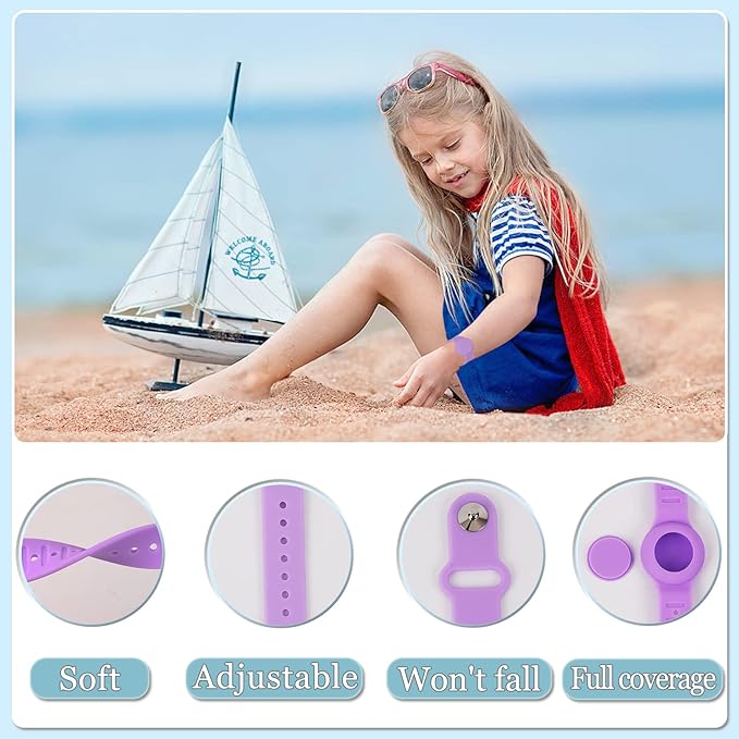Kids Waterproof Airtag Bracelet Compatible with Apple AirTag, Hidden Silicon Protective Case for Air Tag GPS Tracker Holder, Adjustable Anti-Lost Watch Band for Toddler Child (Dark Purple)