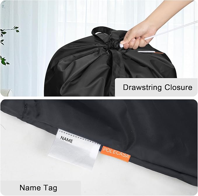 Polecasa Heavy Duty Large Laundry Bag with 130gsm Tear Resistant Fabric and Handles, Easy to Carry Durable Dirty Clothes Drawstring Bag, Perfect for College Dorm, Travel, 2 Pack 28”x36”, Black