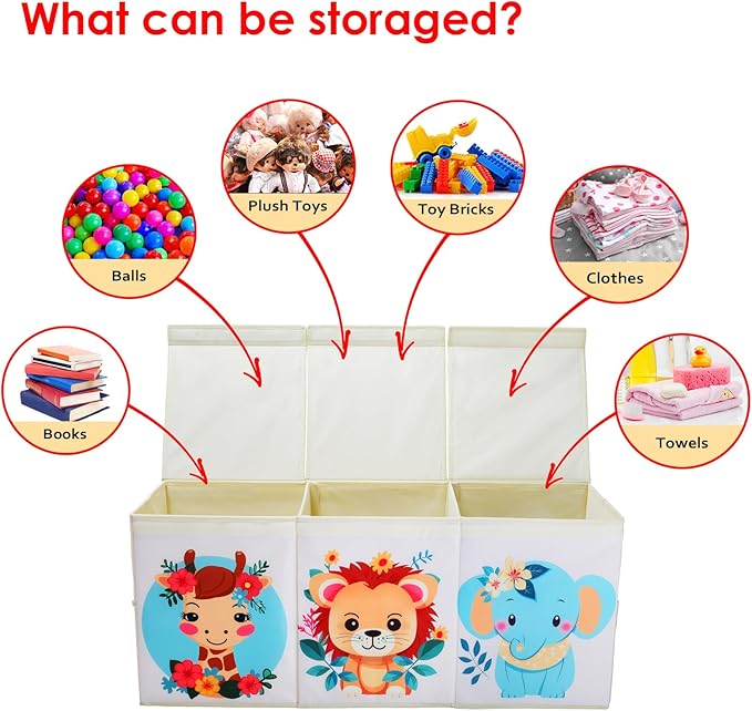 Toy Box Chest for Kids, Collapsible Oxford Toy Storage Box with Handles Mesh Pockets, Extra Large Sturdy Waterproof Organiser for Bedroom Playroom, 37.7×12.5×15.7 Inch (Cute Animal)