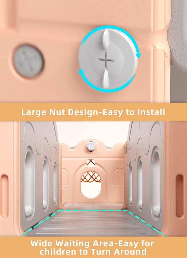 8 in 1 Toddler Slide, Kids Climber Slide with Storage Space and Non-Slip Steps, Indoor Outdoor Playset with Basketball Hoop and Telescope, Slide for Toddlers Age 1-3, Pink White