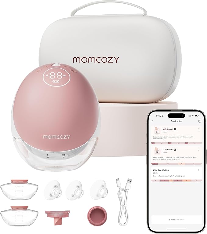 Momcozy Breast Pump Hands Free Upgraded Mobile Flow | M9, App Discreet Control with Personalized Multi-Modes & 15 Levels, Wearable Breast Pump 24mm, 1 Pack Cozy Red