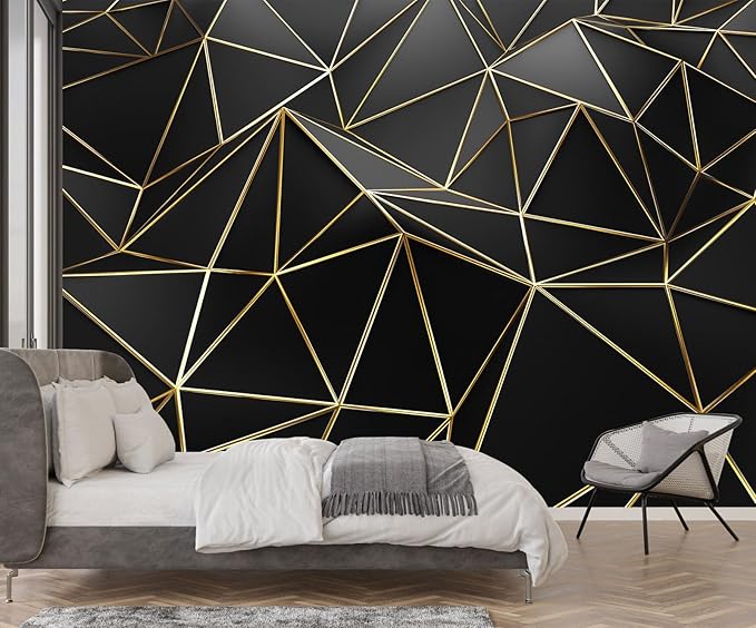 Black Geometric 3D Mural Wallpaper for Bedroom Living Room TV Background Home Decorations(Not Self-Adhesive)