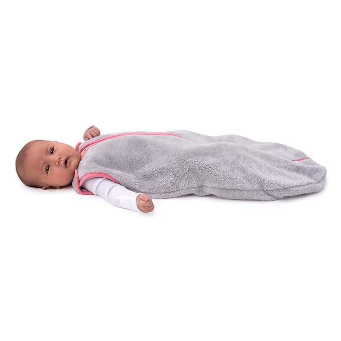 baby deedee Sleep Nest Teddy Baby Sleeping Bag, Gray Bubble Gum, Small (0-6 Month) (168)