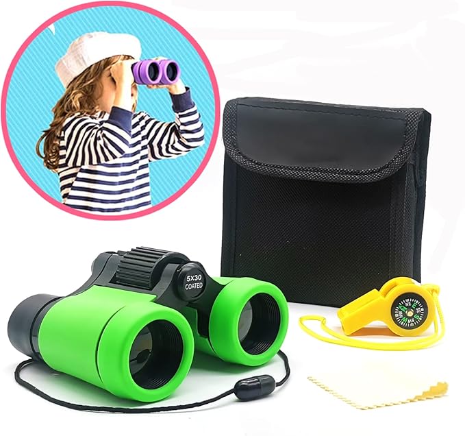Kids Binoculars Best Gifts for 3-12 Years Boys Girls High-Resolution Optics Shockproof Mini Compact Binocuolar Toys Folding Small Telescope for Bird Watching Camping Outdoor Play