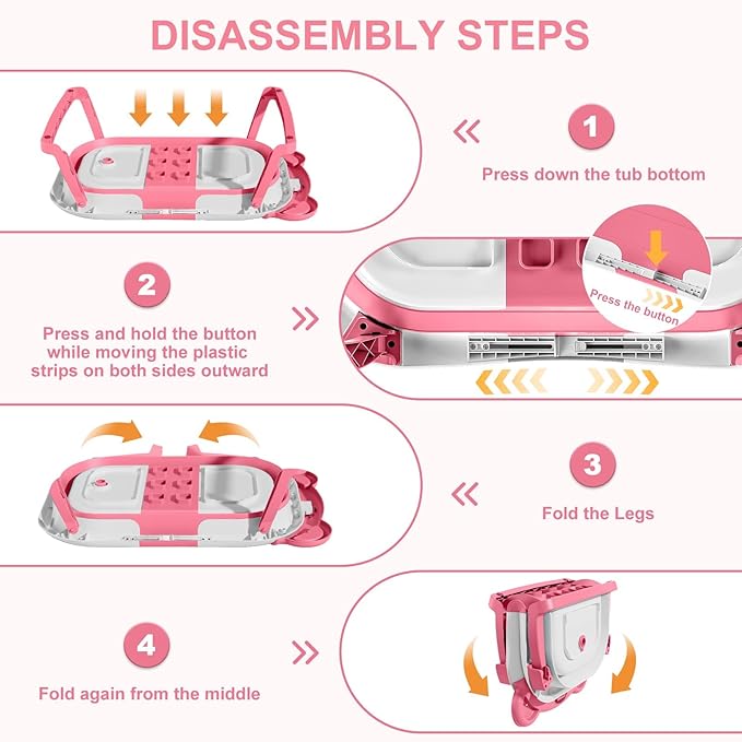 MoreFeel Collapsible Baby Bathtub for Newborn with Thermometer & 1 Hooded Towel & 1 Soft Floating Cushion,Portable Travel Bathtub with Drain Hole, Durable Foldable Baby Tubs for Infants to Toddler