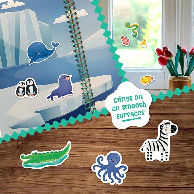 Stick4Ever Jelly Sticker Book - for Kids - Waterproof, Easy to Clean Jelly Stickers for Kids - Reusable Sticker Book for Toddlers with 50 Pcs of Reusable Stickers (Animals)