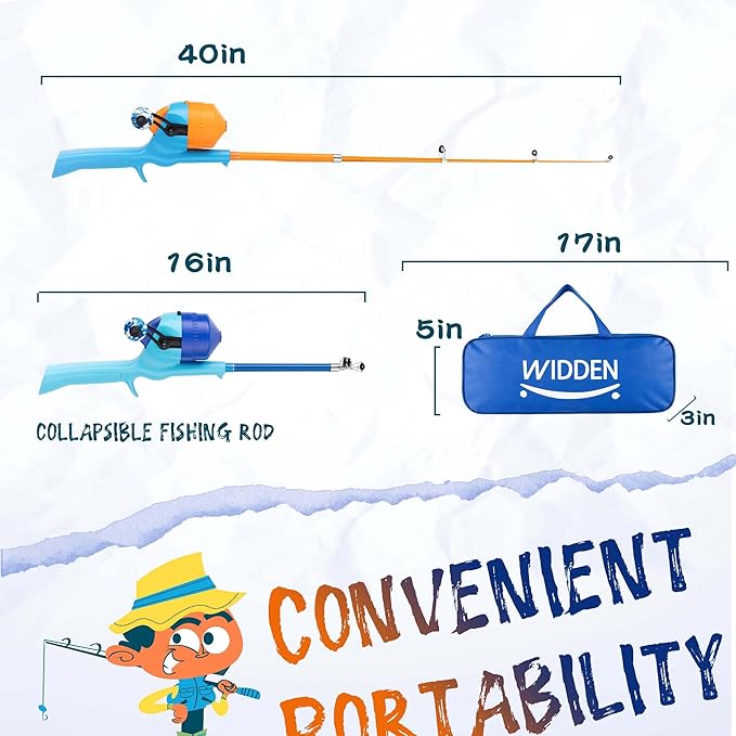 Kids Fishing Pole, Telescopic Fishing Rod, Toddler Collapsible Fishing Rod and Reel Combo with Tackle Box, Fishing Line, Bobber, and Soft Lures for Boy, Girl, Youth, Beginner, Over 4 Years Old
