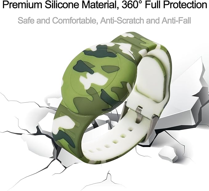 4 Pack Waterproof Bracelet for AirTag Kids, Hidden Printed Wristband for Apple Air Tag, Silicone Holder for AirTag GPS Tracker Case for Band for Child Toddler, Secure Anti-Lost Protection