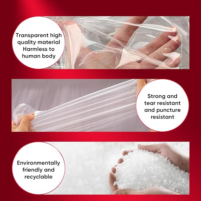 ZCHENBS® – Mattress Bags for Moving and Storage,Mattress Bag with Zippers,5 Mil Ultra-Thick Bed Bag,Waterproof,Anti-Tear,Heavy-Duty Mattress bag (Transaparent/Red, Queen-(1 Pack))