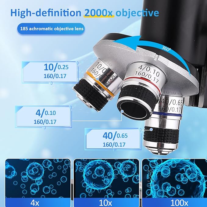 Microscope for Kids 40X-2000X, Microscope for Children 8-12 Years Old with LED Fill Light, Slides and specimens Ideal for School Labs Homeschooling