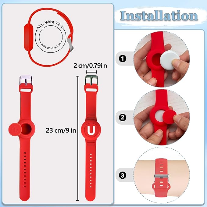 Waterproof Bracelet for AirTag Kids, Personalized Initial Letter Hidden Holder Compatible with Air Tag, Silicone Case for Airtag Adjustable Anti-Lost GPS Tracker for Toddler Child Elder, U