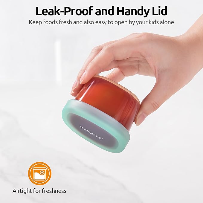 U-Taste 3oz Mini Sauce Containers: Food Grade Liquid Silicone Condiment Storage with Airtight Lid, Freezer Safe with Clear 100ml Measurements, Reusable for Dipping Ketchup, Salad Dressing (Aqua Sky)