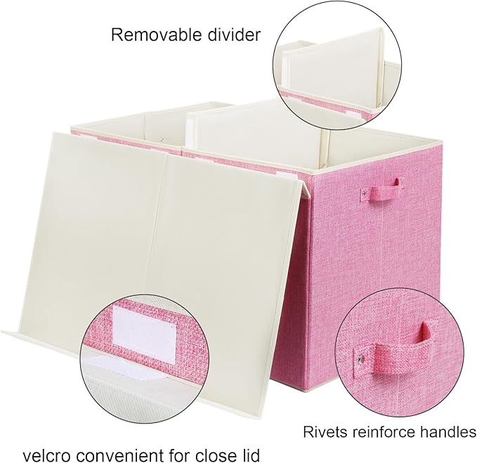 popoly 122L Large Toy Box Chest with Lid, Foldable Toy Storage Organizer Bin Boxes with Removable Divider for Kids, Boys, Girls, Nursery, Playroom, 26"x17" x17"(Linen Pink)