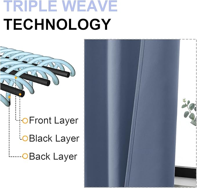 Simplebrand Ava Denim Blue Blackout Curtains for Bedroom 72 Inch Length 2 Panels, Privacy Thermal Insulated Rod Pocket Door Window Curtains for Patio French Door Front Door, W40 x L72 Inch, Denim Blue