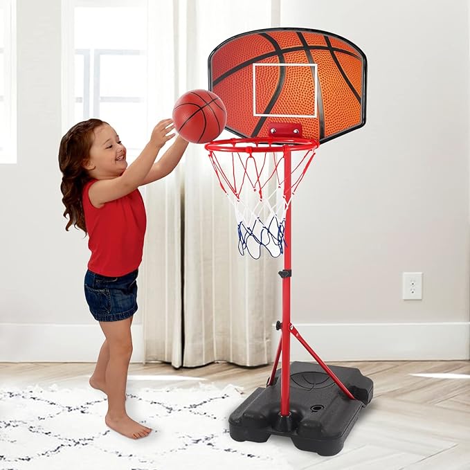 Kids Basketball Hoop for 1 2 3 4 5 6 Year Old Stand Adjustable Height 3.5ft-5.3ft Toddler Boy Basketball Hoop Indoor Mini Basketball Hoops Goal Ball Games Toys for Girl Boy Age 1-3 2-4 3-5